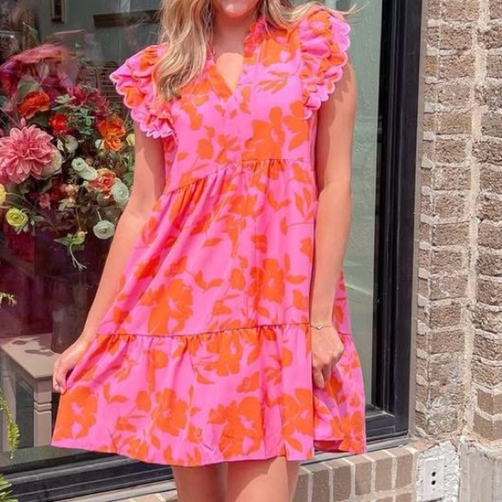 Umgee Pink and Orange Floral Mini Dress